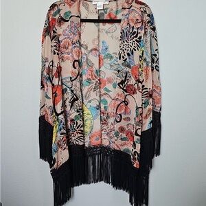 Sans Souci Multicolor Floral Fringe Poncho